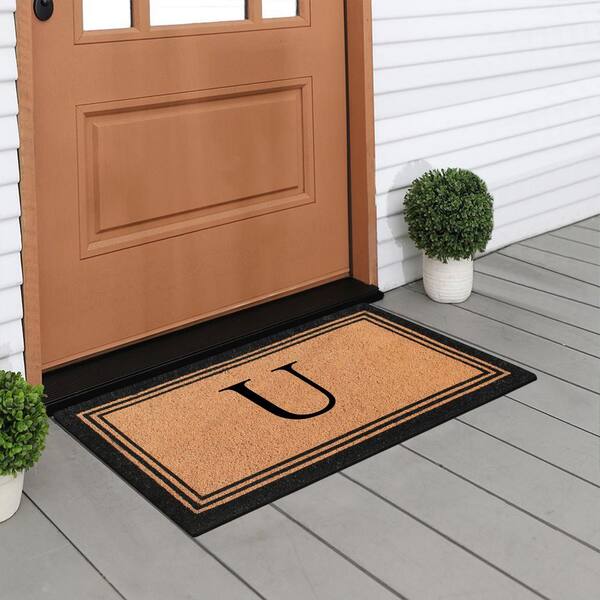 A1 Home Collections A1HC Beige 18 in. x 30 in. Natural Coir Heavy Duty PVC Backing Outdoor Monogrammed x Door Mat