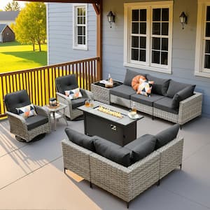 テーブル・チェア・ハンモック WHAT WE WANT SOLIDWOODSHELF HOOOWOOO Howell 11-Piece Wicker Outdoor Furniture Patio Fire