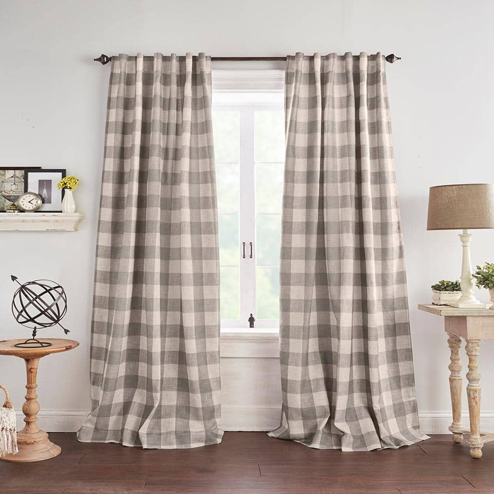 Elrene Grainger Gray Buffalo Check Poly-Linen 52(in)X84(in) Rod Pocket/Back Tab Blackout Curtain Panel