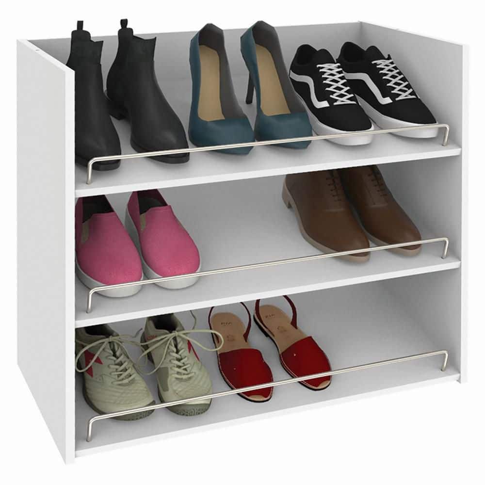 White Stackable 3-Shelf Wood Shoe Organizer