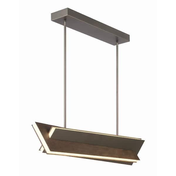 George Kovacs Intersezioni 51-Watt 1-light Midnight Iron and Faux Walnut Statement Integrated LED Island Pendant Light