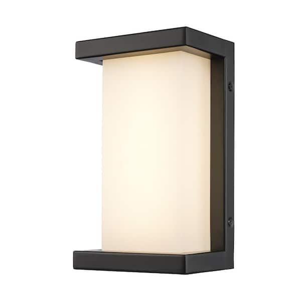 Bel Air Lighting Fairbank 10 in. Black Integrated LED Outdoor Wall Light Fixture with Acrylic Shade
