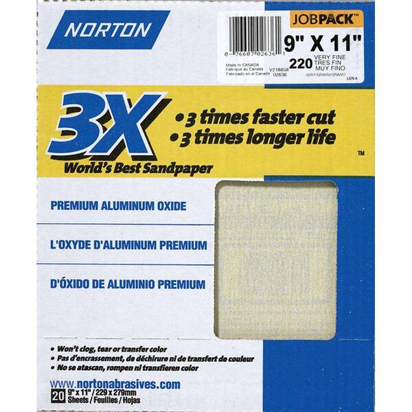 Norton 9 in. x 11 in. 220 Grit Very Fine Sanding Sheets (100-Pack)-DISCONTINUED