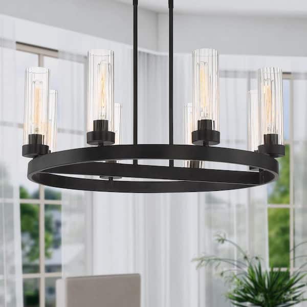 Braden 8-Light Iron graphite Modern Wagon Wheel Chandelier for Dining Areas with No Bulbs Included
