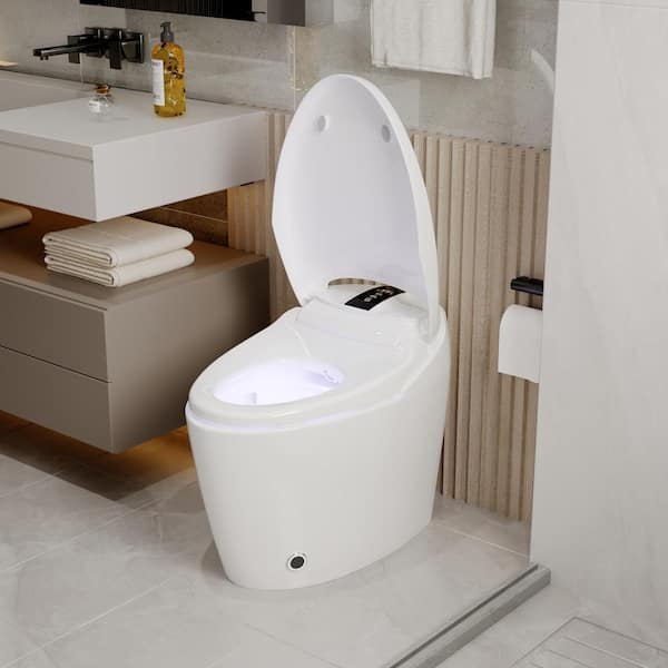FUFU&GAGA Elongated Smart Bidet Toilet 1.28GPF White with Foot Sensing & Heated Self-Cleaning