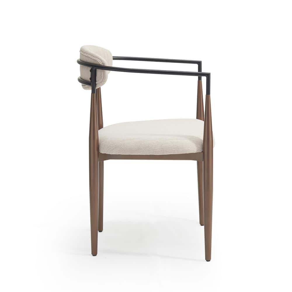 Beige Upholstered Arm Chair with Coffee Gold Metal Legs