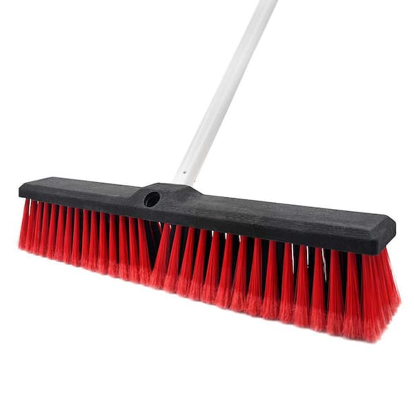 61.8 in. x 17.7 in. Push Outdoor Heavy Duty Broom Brush for Cleaning Garage, Driveway, Yard Patio, Floor, Red (1-Pack)