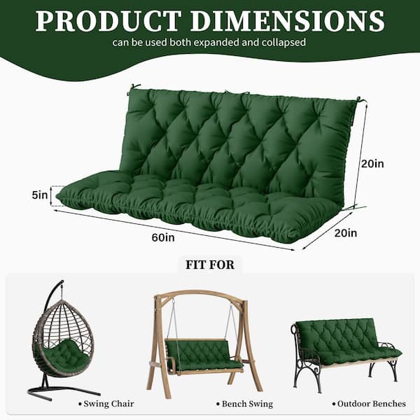 60 in. x 40 in. 2-3 Seater Patio Contoured Replacement Bench Cushion Outdoor Porch Swing Cushion Cushion Green