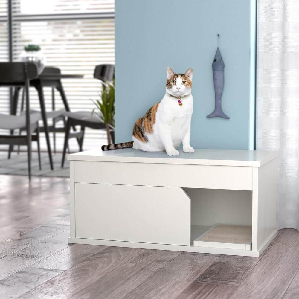 Eco-Friendly White Covered Cat Litter Box Enclosure