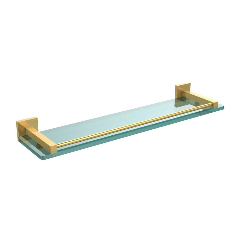 Allied Brass Montero 22 in. L x 2 in. H x 5-3/4 in. W Clear Glass Vanity Bathroom Shelf with Gallery Rail in Polished Brass