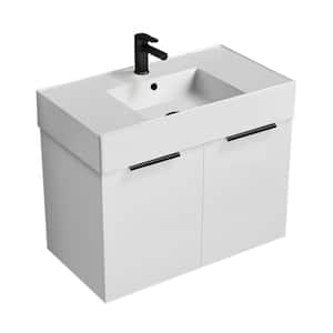 Derin 31.9 in. W x 17.3 in. D x 25.2 in. H Modern Bathroom Vanity in Glossy White With White Ceramic Top