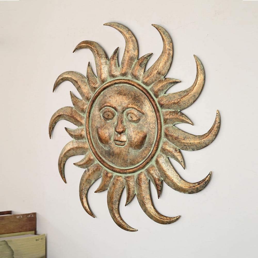 Gold Distressed Metal Sunburst Outdoor Wall Decor, 21.5 inches