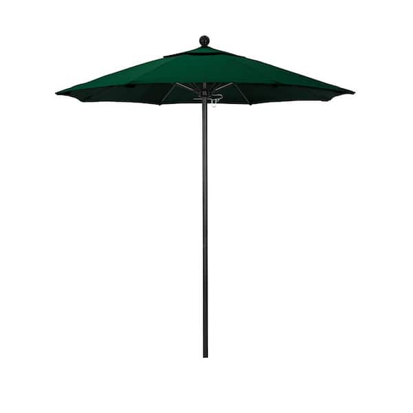 California Umbrella 7.5 ft. Black Aluminum Commercial Market Patio Umbrella with Fiberglass Ribs and Push Lift in Forest Green Sunbrella