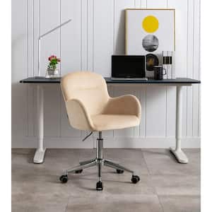 Youth/Kids Beige Velvet Swivel Shell Modern Home Office Desk Computer Chair with Wheels and Arm