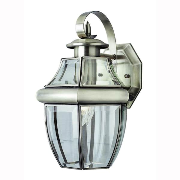 Bel Air Lighting Contemporary 1-Light Brushed Nickel Coach Lantern Sconce with Clear Glass