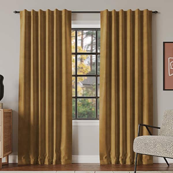 Sun Zero Amherst Velvet Noise Reducing Thermal Gold Polyester 50 in. W x 96 in. L Back Tab 100% Blackout Curtain (Single Panel)