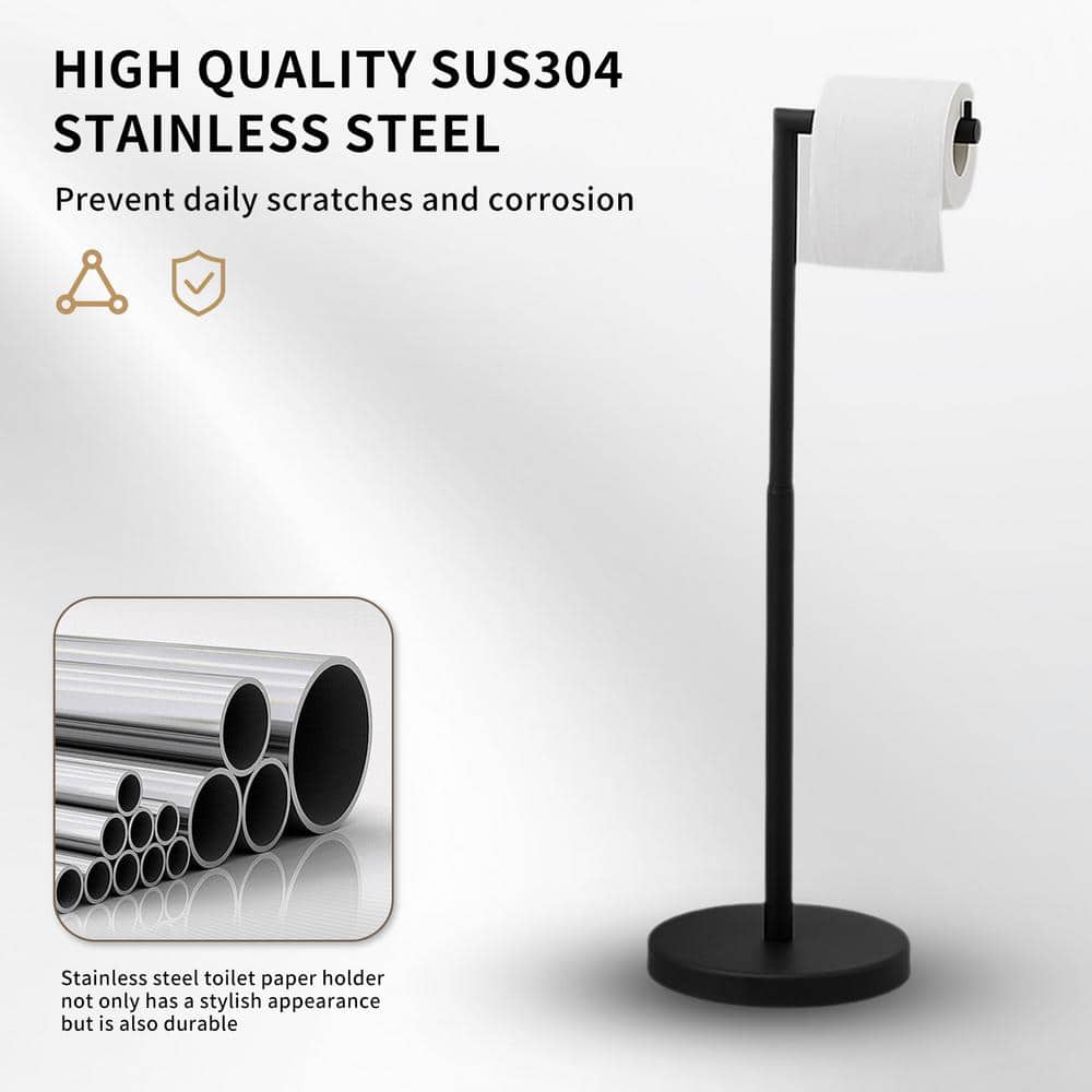 Matte Black Adjustable Freestanding Toilet Paper Holder