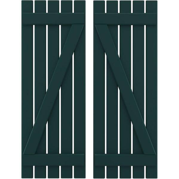 Ekena Millwork 19-1/2 in. W x 57 in. H Americraft 5 Board Exterior Real Wood Spaced Board and Batten Shutters with Z-Bar Thermal Green