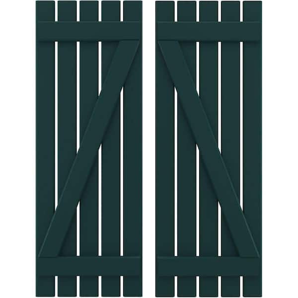 Ekena Millwork 19-1/2 in. W x 67 in. H Americraft 5-Board Exterior Real Wood Spaced Board and Batten Shutters w/Z-Bar in Thermal Green