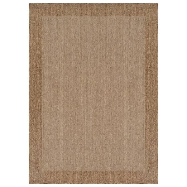 Geometric Border Sand/Natural Easy-Care Jute-Style Indoor/Outdoor Flat Woven Area Rug 4 ft. x 6 ft. Sand