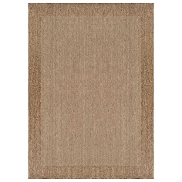 Geometric Border Sand/Natural Easy-Care Jute-Style Indoor/Outdoor Flat Woven Area Rug 7 ft. 10 in. x 10 ft. Sand
