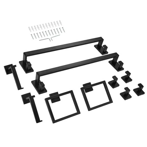 Matte Black Bathroom Hardware Set, 10-Piece Bathroom Accessories Set, 2-Stainless Steel 24-in. Towel Bars, 2 Towel Racks