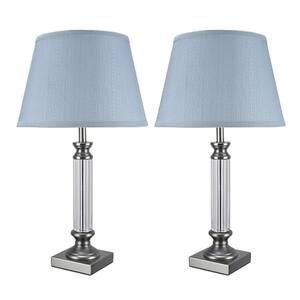 23-1/2 in. Pewter Table Lamp with Empire Shaped Lamp Shade in Light Blue (2-Pack)
