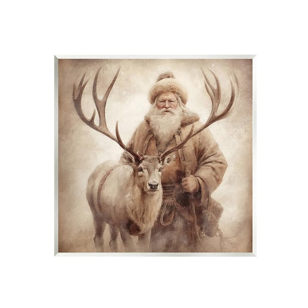 Stupell Industries Traditional Santa and Reindeer by Riley B 1-Piece Unframed Graphic Print Animal Poster Art Print 12 in. x 12 in.