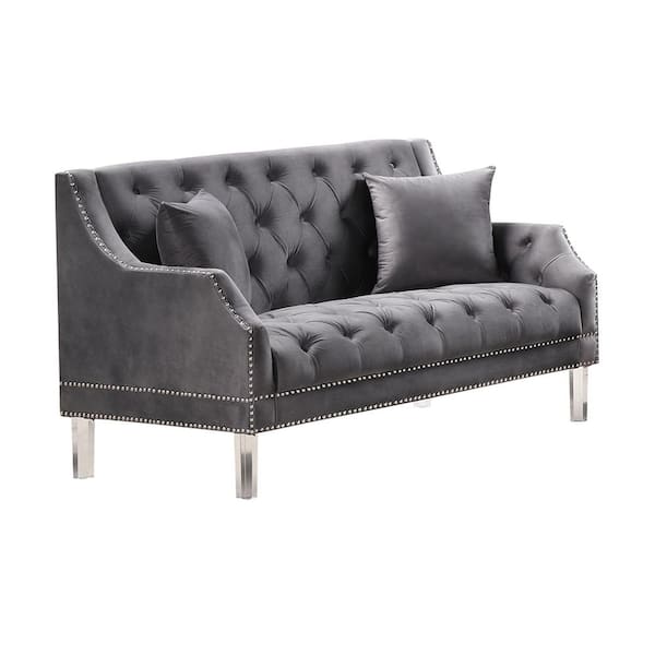 Best Master Furniture Carly 55 in. Grey Velvet 2-Seater Tufted Loveseats