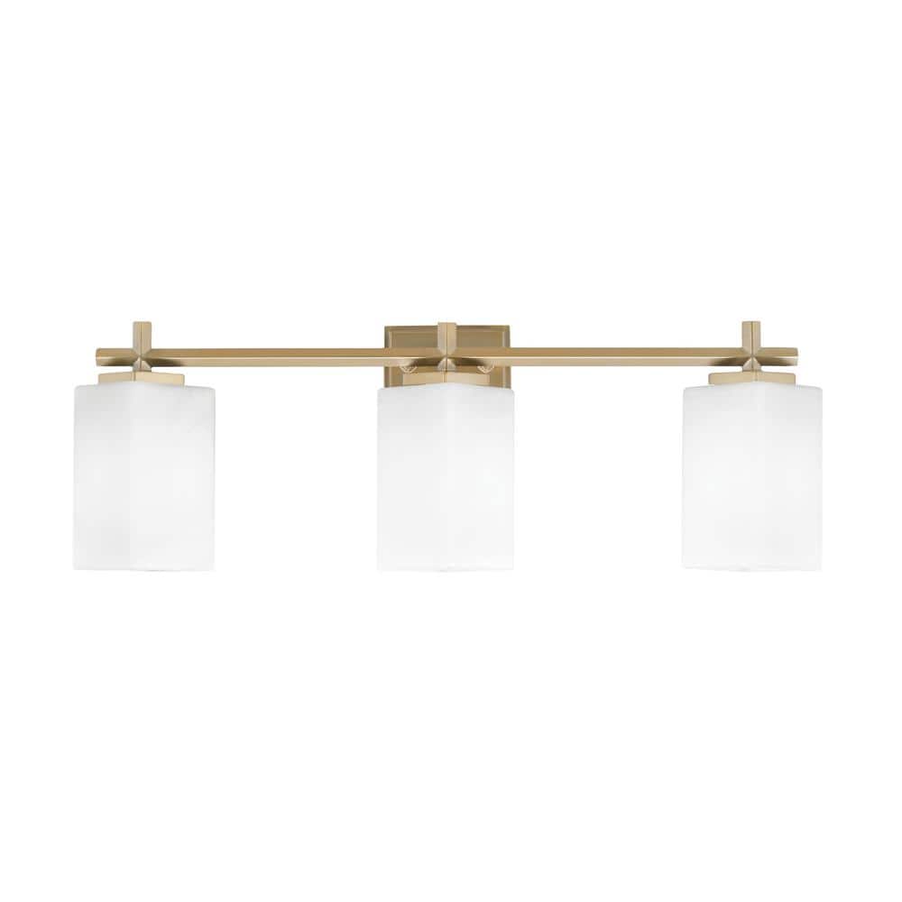 Bridgewater 24.5 in. 3 Light Vanity Light New Age Brass 3.5 in. Square Whit