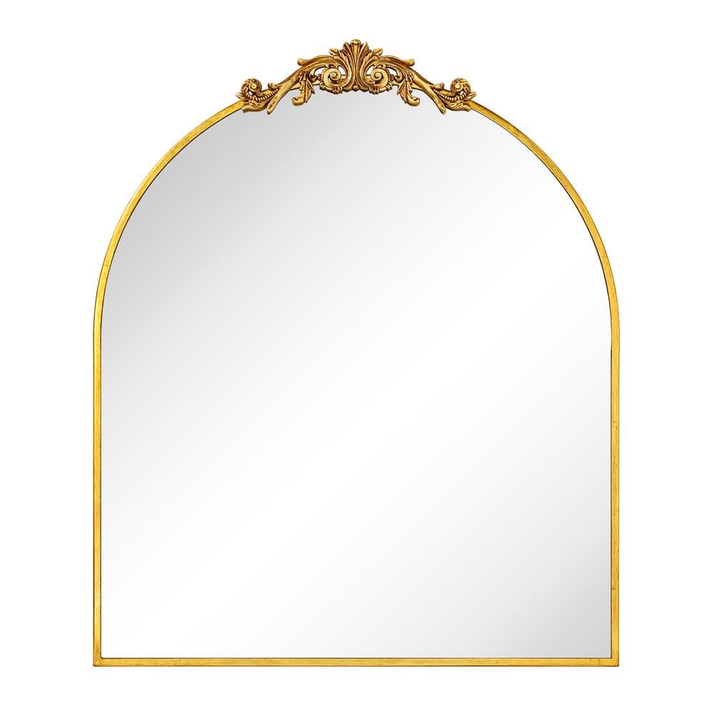 LUNA 35 in. W x 35 in. H Arched Metal Framed Orante Mirror Wall Mounted Or Leaning Bathroom Vanity Mirror in Gold Foil price history on PriceWatchPro