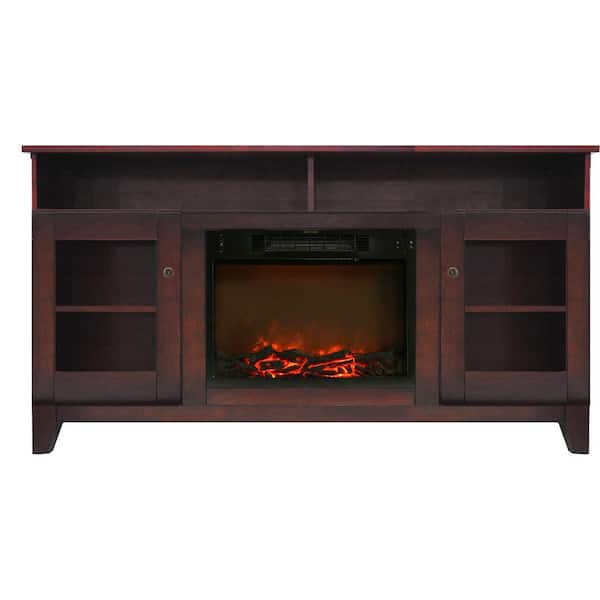 Hanover Glenwood 59 in. Electric Fireplace in Mahogany with Entertainment Stand and Charred Log Display