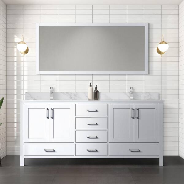 Lexora Jacques 72 in. W x 22 in. D White Double Bath Vanity, Carrara