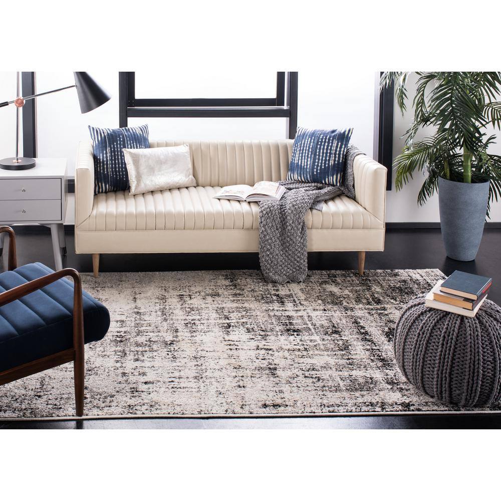 Silver/Black 9' x 12' Abstract Synthetic Rectangular Area Rug