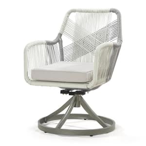 Grey and Beige Wicker Outdoor Lounge Chair with Beige Cushion