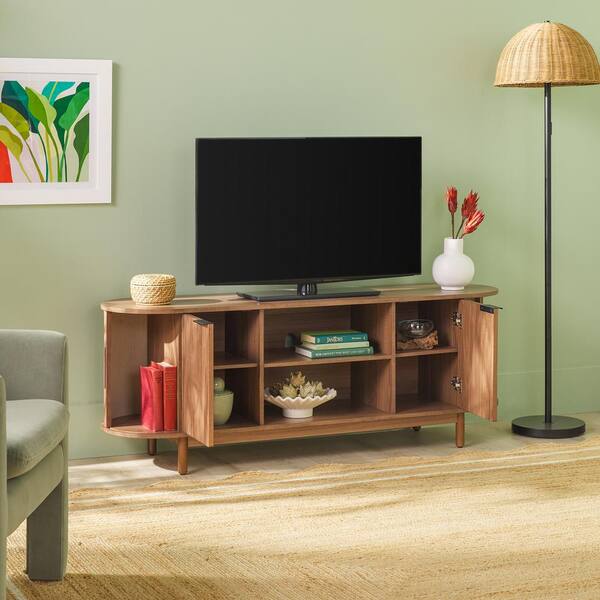 Welwick Designs 60 in. Mocha Modern Reeded TV Stand with Open Storage Fits TV s up to 65 in. HD10167 The Home Depot
