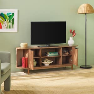 60 in. Mocha Modern Reeded TV Stand with Open Storage, Fits TV's up to 65 in.