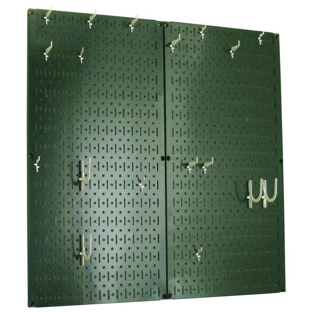 Green Metal Pegboard Pantry Organizer with White Hooks, 32-inch