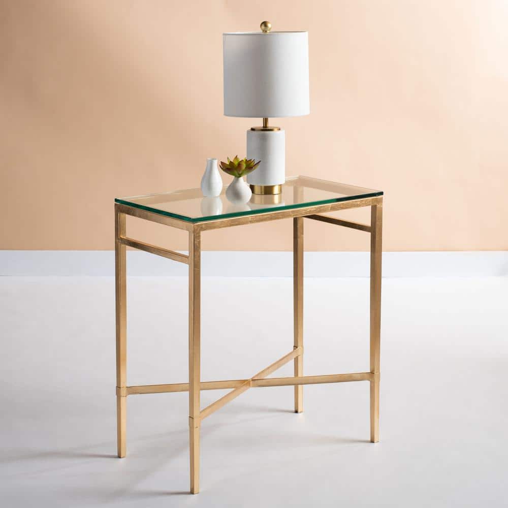 Antique Gold Rectangular Glass End Table