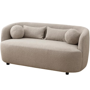 68 in. W Taupe Boucle Fabric Upholstered 2-Seats Loveseat with Pillows