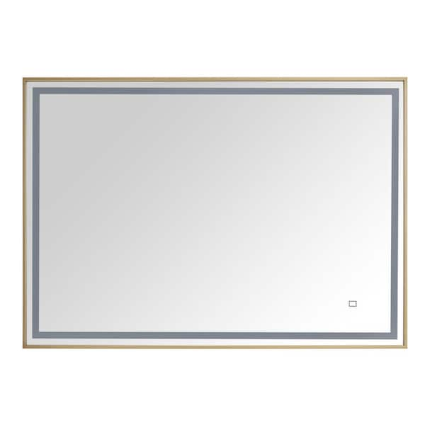 LED 39 in. W x 27.5 in. H Rectangular Stainless Steel Framed Dimmable Wall Bathroom Vanity Mirror in Brushed Gold