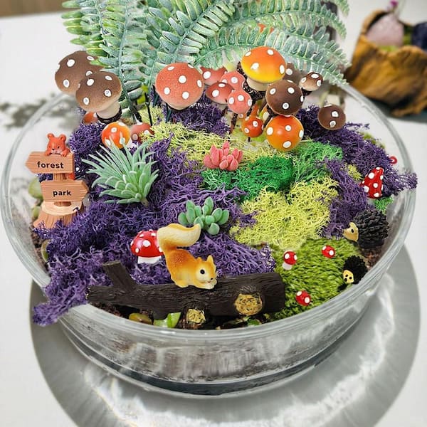 Afoxsos 3.8 in. 37-Piece Multicolor Outdoor Artificial Plant Fairy Garden Mushrooms Micro Landscape Bonsai Miniature Decor Set