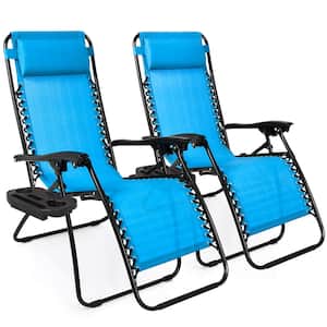 Light Blue Zero Gravity Metal Reclining Lawn Chair