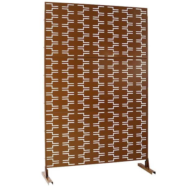 4 ft. x 6.33 ft. Dark Brown Outdoor and Indoor Metal Privacy Screen Fence Panels for Outside Lawn Garden