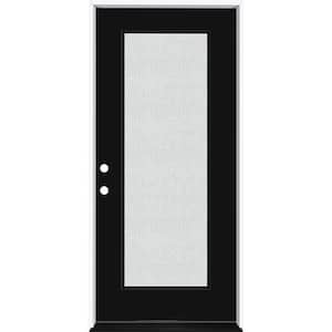 Legacy 36 in. x 80 in. Full Lite Rain Glass RHIS Primed Black Finish Fiberglass Prehung Front Door