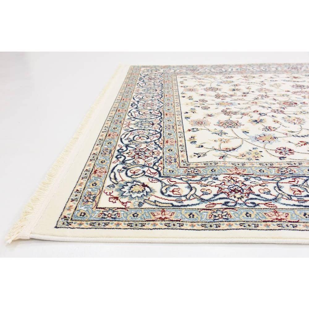 Ivory Floral Synthetic Stain-Resistant Rectangular Area Rug