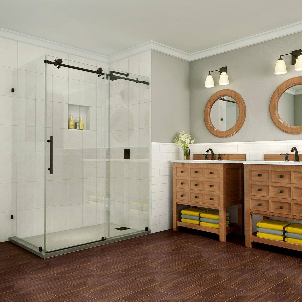 Coraline Pure 60 in. x 33.875 in. x 76 in. Completely Frameless Sliding Shower Enclosure in Oil Rubbed Bronze price history on PriceWatchPro