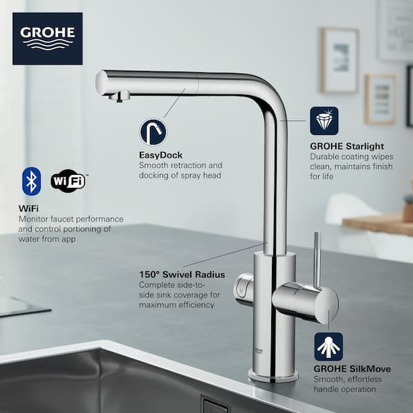 GROHE Blue Professional Starter Kit Single-Handle Beverage Faucet with  Pull-Out Spray in SuperSteel Infinity 31608DC2 - The Home Depot