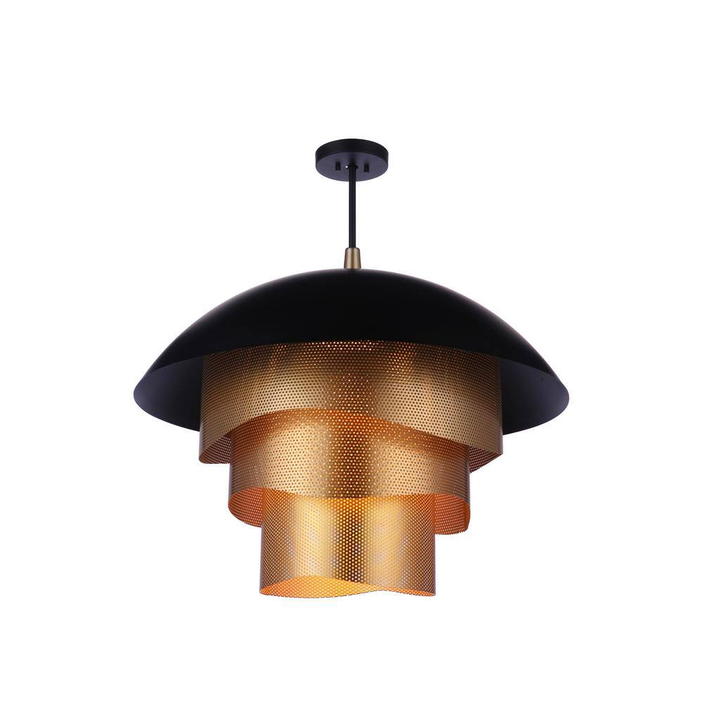 Matte Black and Gold Triple-Tier LED Pendant Light