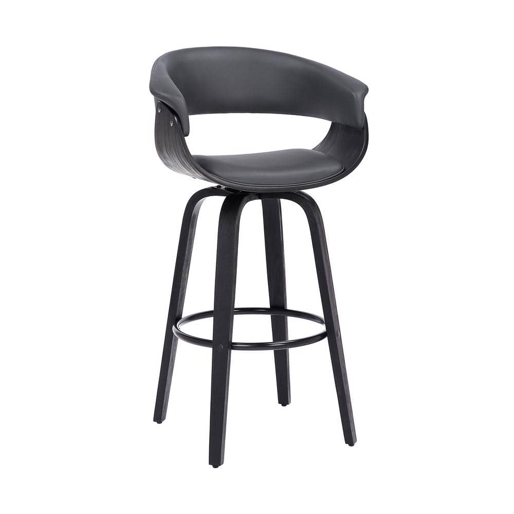 Julyssa 26 in. Swivel Grey Faux Leather and Black Wood Bar Stool